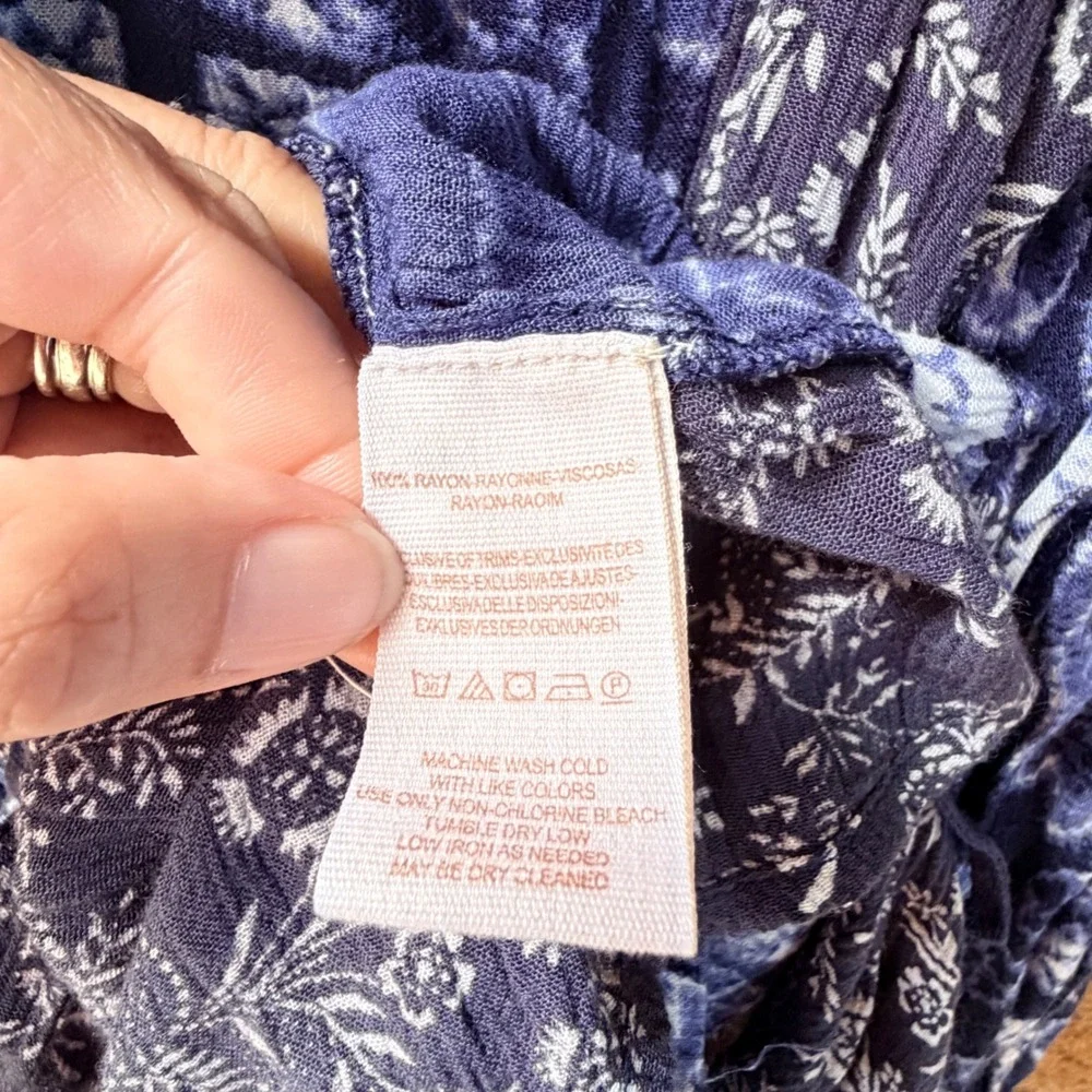 Free People Women XS Ratio Print Tunic Blouse Blue Mixed Floral Boho Peasant Top